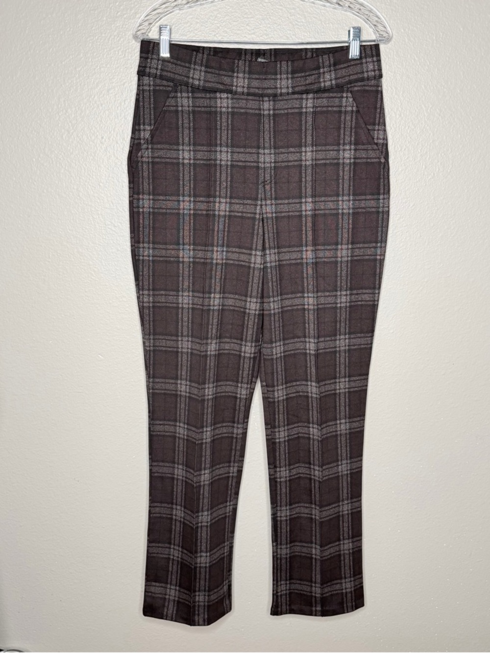HUE Women's Brown Plaid Trousers Size Medium